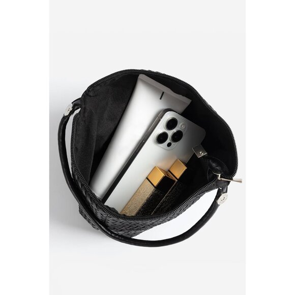 Black Faux Leather Woven Clutch Purse for Women - Evening Bag with Zipper - Picture 3 of 7